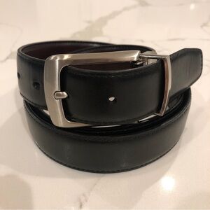 Men’s Reversible Dress Jeans Belt Black Burgundy Leather Matte Silver Buckle M